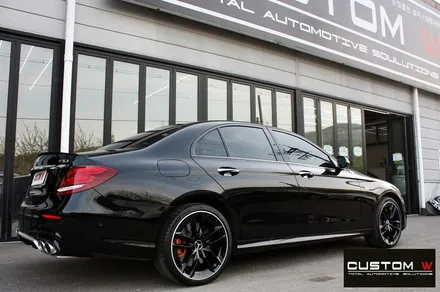 벤츠 E53 AMG 블랙 실버 투톤 유광 휠도색 + 카본 세라믹 골드 캘리퍼 도색 / 용인 처인구