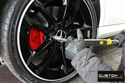 벤츠 E53 AMG 블랙실버 유광 투톤 휠도색 + 레드 캘리퍼 도색 / 용인 처인구