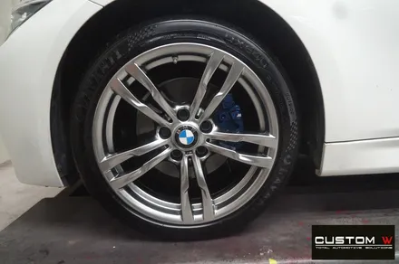 BMW F30 320i 휠 상처 수리 후, 고스트 크롬 휠도색 , 지저분한 캘리퍼 부식 녹 제거 후, 블루 컬러 도색. / 용인 처인구