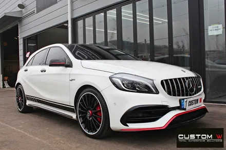 벤츠 A45 AMG 유광 블랙실버 투톤 휠도색 + 레드 캘리퍼 도색 / 용인 처인구