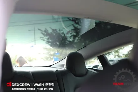 춘천썬팅 신차패키지 공동구매 테슬라 모델3 작업(틴팅, 유리막 코팅, 유막 제거, 발수코팅, PPF, 신차 검수)