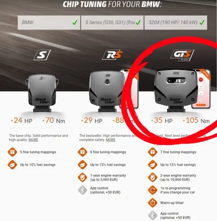 BMW 520D (G30)  RaceChip(레이스칩) GTS BLACK APP버전으로 부족한 출력 , 마력 업그레이드 칩 튜닝 / 대전 서구 도안동