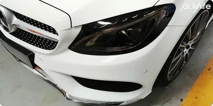 광주랩핑 벤츠 C200쿠페 부분랩핑 및 라이트필름 시공 닥터나이프 카스킨 / 광주 북구 중흥동
