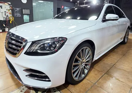 광주전체랩핑 벤츠 s350d 고광택 화이트 전체랩핑 시공 / 광주 북구 중흥동