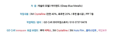 테슬라 모델3(Deep Blue Metallic) 썬팅 시공기 / 서울 성북