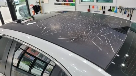 김해랩핑 장유랩핑 13년식 말리부 오래된 루프스킨 제거 루프스킨 재시공 / 김해 율하동