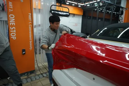 카마인 레드 필름으로 래핑하여 BMW M4를 강렬한 빨간차 만들기 / 하남, 광주, 송파