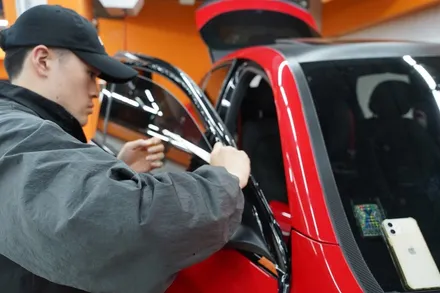 벤츠 GLE43 레드 전체랩핑, 카본블랙 루프스킨 / 하남시 감북동