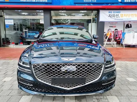 [인천썬팅] 태즈먼블루 제네시스 G80 - 아이나비 칼트윈 반사필름 ER 썬팅, 아이언가드 유리막코팅 작업.