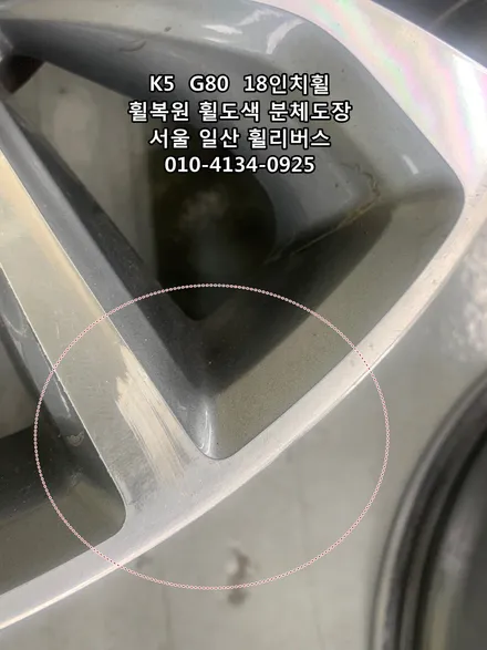 [휠리버스] K5  G80  18인치휠  휠복원 휠도색 분체도장  일산 휠리버스 시공 후기 / 파주시 오도동