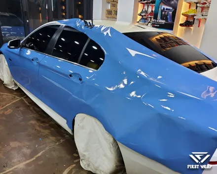 차량 랩핑, BMW F10 5시리즈 에이버리 유광 스모키 블루 전체 시공 / 안산, 시흥, 부천