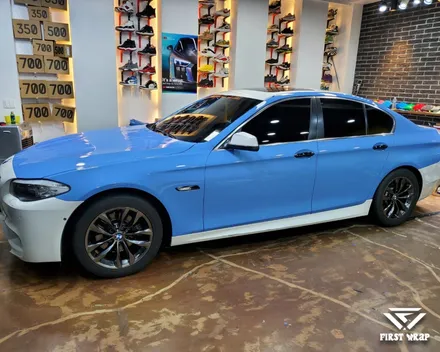차량 랩핑, BMW F10 5시리즈 에이버리 유광 스모키 블루 전체 시공 / 안산, 시흥, 부천