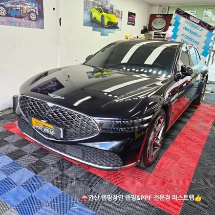 [안산랩핑] 제네시스 G90 듀오톤 랩핑 시공 – 오토벨벳 블랙과 하이그로시 화이트 유광의 고급 조화 / 안산 단원 초지동