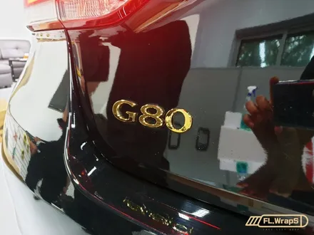 제네시스 G80 열차단썬팅 블락포디 샴페인골드, 블랙크롬 재시공, 금장 엠블럼 장착- 하남, 강동, 송파 자동차 썬팅 추천 / 랩핑, PPF, 썬팅 시공 전문점 하남 플랩스 / 하남 천현동