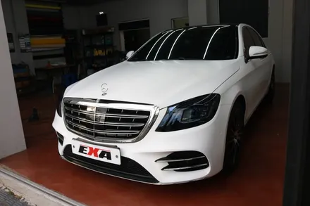 대구랩핑 벤츠 W222 S 350d 사틴 화이트 전체랩핑 + 클리프디자인 라이트PPF 시공 후기 / 대구 달성군 화원읍