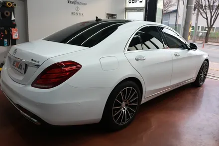 대구랩핑 벤츠 W222 S 350d 사틴 화이트 전체랩핑 + 클리프디자인 라이트PPF 시공 후기 / 대구 달성군 화원읍