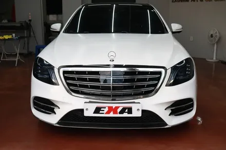 대구랩핑 벤츠 W222 S 350d 사틴 화이트 전체랩핑 + 클리프디자인 라이트PPF 시공 후기 / 대구 달성군 화원읍