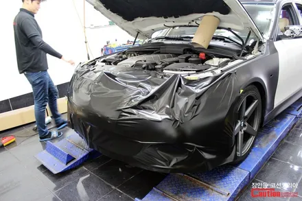 BMW 528i 사틴블랙 전체랩핑 시공, 자동차랩핑 전문 장안동 코션 / 동대문,광진구,중랑구