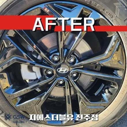 [전주 휠도색 전문 업체] 싼타페 TM 19인치 컷팅휠 블랙유광 작업 / 광주 서구 매월동