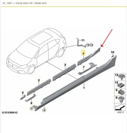 성남 판교 외제차 BMW 2시리즈 액티브 투어러 사이드스텝 뒷문 휀다판금도색 외부 복원수리 자동차보험으로 한 번에 / 성남 중원