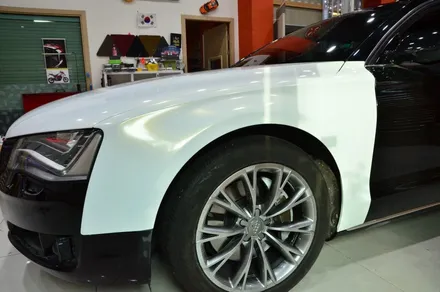 대전 카스킨+오렌지 카스킨+아우디A8L+전체랩핑+3M 1080 GP240 Gloss White Gold Sparkle+글로스 화이트 골드 스파클 / 대전 유성구 원신흥동