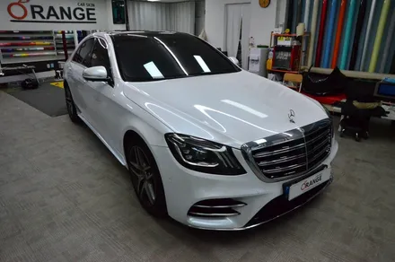 대전 오렌지 카스킨 벤츠 S350d 화이트 전체 랩핑 시공* 신차급 변신! / 대전 유성구 원신흥동