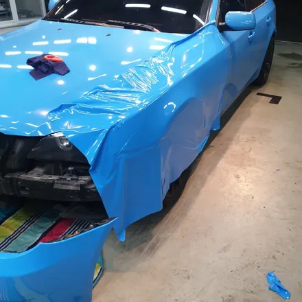 하남외형복원, BMW 5시리즈 스카이블루 랩핑 재시공! / 하남 하산곡동