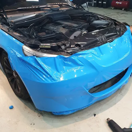 하남외형복원, BMW 5시리즈 스카이블루 랩핑 재시공! / 하남 하산곡동