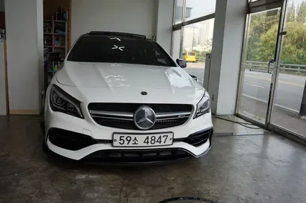 SKIN GARAGE + CLA45AMG + 벤츠CLA45AMG + 벤츠포인트랩핑 + 벤츠스포일러랩핑 + 부분랩핑 + 블랙유광랩핑 + / 성남시 분당구 동원동