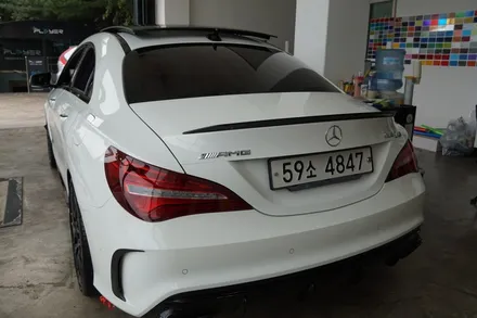 SKIN GARAGE + CLA45AMG + 벤츠CLA45AMG + 벤츠포인트랩핑 + 벤츠스포일러랩핑 + 부분랩핑 + 블랙유광랩핑 + / 성남시 분당구 동원동