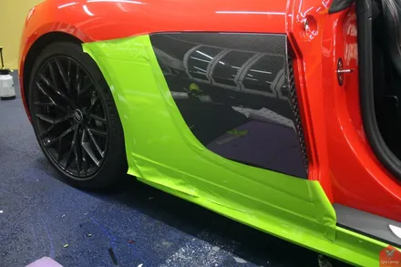 부산랩핑 전문점 현스게러지 아우디 R8 V10 스파이더 글로스 라이트 그린 전체랩핑 시공 소개 / 부산 강서구 명지동