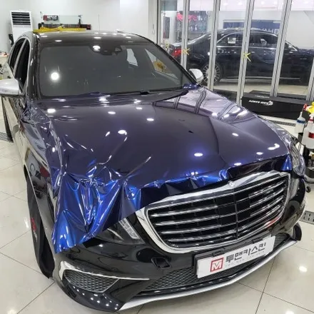 인천랩핑 벤츠 S63 amg 기존랩핑 제거 후 BMW 탄자나이트 컬러로 전체랩핑 진행 / 추가로 부분 실버크롬랩핑으로 고급스럽게 만들어 드렸습니다 / 인천 남동구 논현동