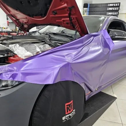 BMW 4시리즈 쿠페 사고부위 랩핑 재시공 | 에이버리데니슨 사틴 메탈릭 퍼플 / 인천 남동구 논현동