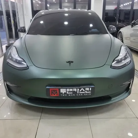 인천랩핑 테슬라 모델3 앞범퍼 랩핑 재시공 / 3m 매트파인그린메탈릭 / 랩핑 재 시공으로 다시 깔끔하게 완성시켜드렸습니다 / 인천 남동구 논현동