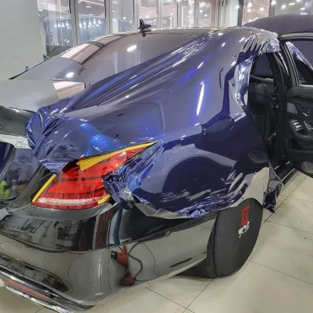 인천랩핑 벤츠 S63 amg 기존랩핑 제거 후 BMW 탄자나이트 컬러로 전체랩핑 진행 / 추가로 부분 실버크롬랩핑으로 고급스럽게 만들어 드렸습니다 / 인천 남동구 논현동