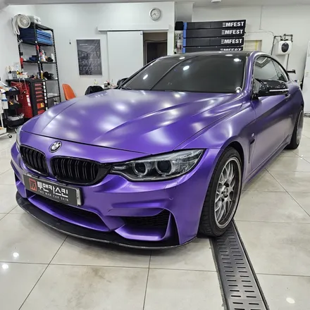 BMW 4시리즈 쿠페 사고부위 랩핑 재시공 | 에이버리데니슨 사틴 메탈릭 퍼플 / 인천 남동구 논현동