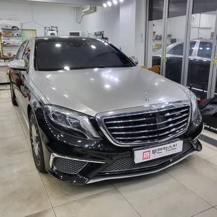 인천랩핑 벤츠 S63 amg 기존랩핑 제거 후 BMW 탄자나이트 컬러로 전체랩핑 진행 / 추가로 부분 실버크롬랩핑으로 고급스럽게 만들어 드렸습니다 / 인천 남동구 논현동