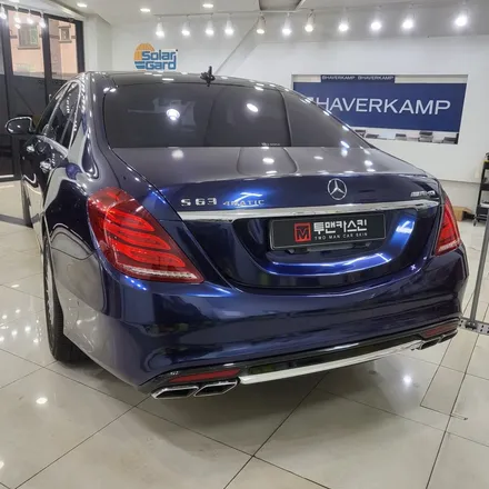 인천랩핑 벤츠 S63 amg 기존랩핑 제거 후 BMW 탄자나이트 컬러로 전체랩핑 진행 / 추가로 부분 실버크롬랩핑으로 고급스럽게 만들어 드렸습니다 / 인천 남동구 논현동