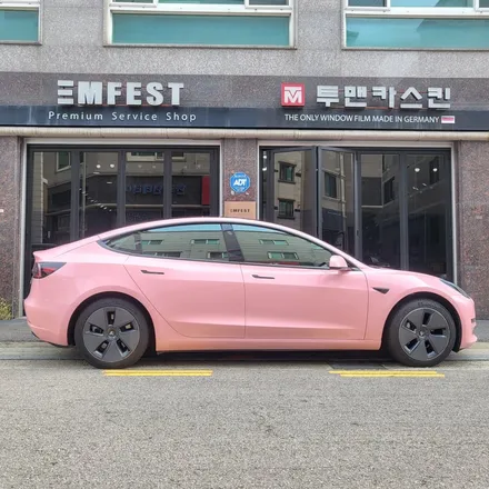 인천랩핑 테슬라 모델3 기존 필름 제거 후 사쿠라핑크 전체랩핑 시공완료 / 차주님 너무 만족하셨습니다 / 오토벨벳 사쿠라핑크 / 인천 남동구 논현동
