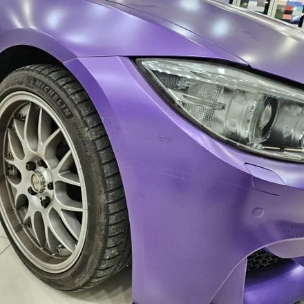 BMW 4시리즈 쿠페 사고부위 랩핑 재시공 | 에이버리데니슨 사틴 메탈릭 퍼플 / 인천 남동구 논현동