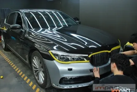수원 bmw7시리즈 본넷,앞범퍼 에이버리 메탈릭블랙 랩핑 재시공 / 수원, 광교, 화성, 동탄