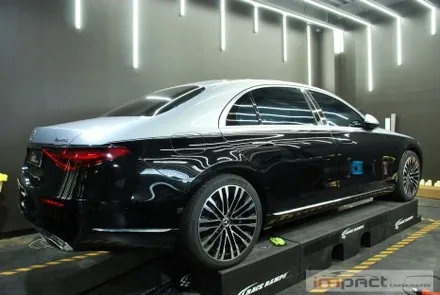 수원 랩핑 벤츠s580 4matic 블랙유광 하단 듀오톤랩핑, 코치라인 시공 / 수원시 권선구 고색동