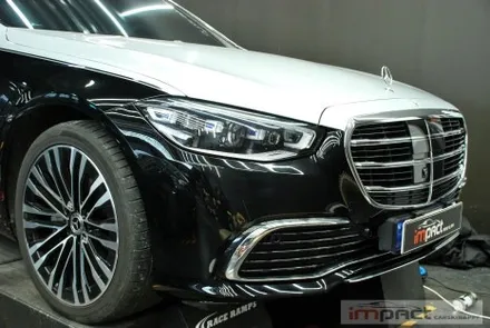 수원 랩핑 벤츠s580 4matic 블랙유광 하단 듀오톤랩핑, 코치라인 시공 / 수원시 권선구 고색동