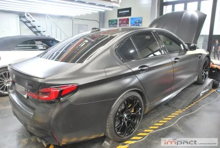 수원 랩핑 에이버리 사틴블랙 BMW M5 앞범퍼 사고랩핑-임팩트 / 수원, 광교, 화성, 동탄