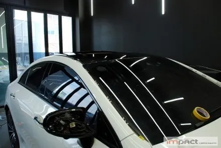 수원 랩핑 벤츠 CLS63 루프 , 사이드미러 , 스포일러 블랙유광 랩핑 재시공 / 수원시 권선구 고색동