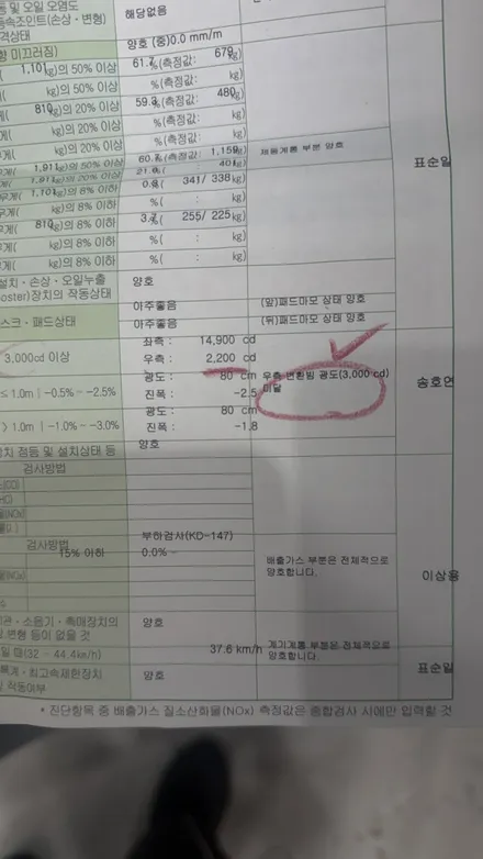 싼타페dm 반사판 한쪽만 2,200cd미달, 한쪽 교체로 검사 통과한 실제 사례 / 김포 고촌읍
