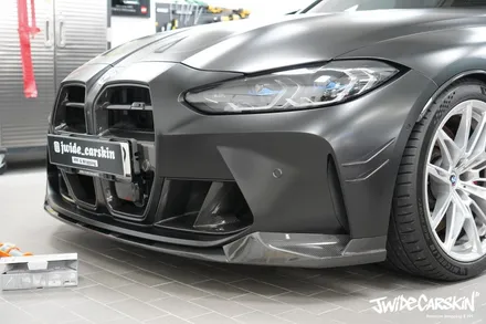 BMW 신형 M3 앞범퍼 사틴블랙 재시공, 사고 보험 처리로 완벽 복원은 화성랩핑업체 제이와이드에서 / 경기 수원 영통