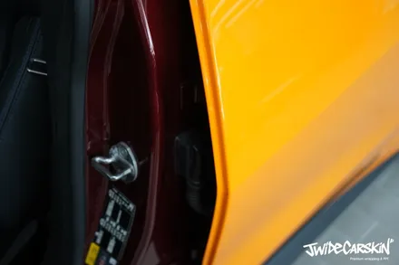 BMW i4 M50 전체랩핑 시공, 오렌지 컬러의 존재감은 그대로 광교랩핑전문업체 제이와이드 / 경기 수원 영통