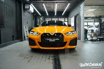 BMW i4 M50 전체랩핑 시공, 오렌지 컬러의 존재감은 그대로 광교랩핑전문업체 제이와이드 / 경기 수원 영통