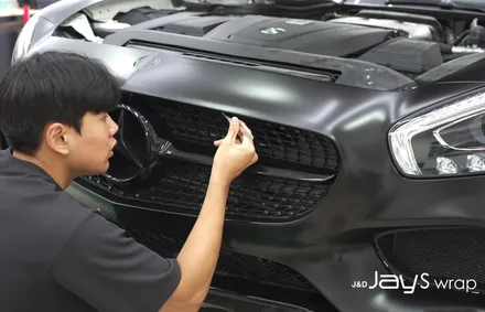 강남랩핑[제이스랩]::벤츠 AMG GT 에이버리 사틴블랙 보험 재시공 랩핑 / 강남, 서초, 선릉